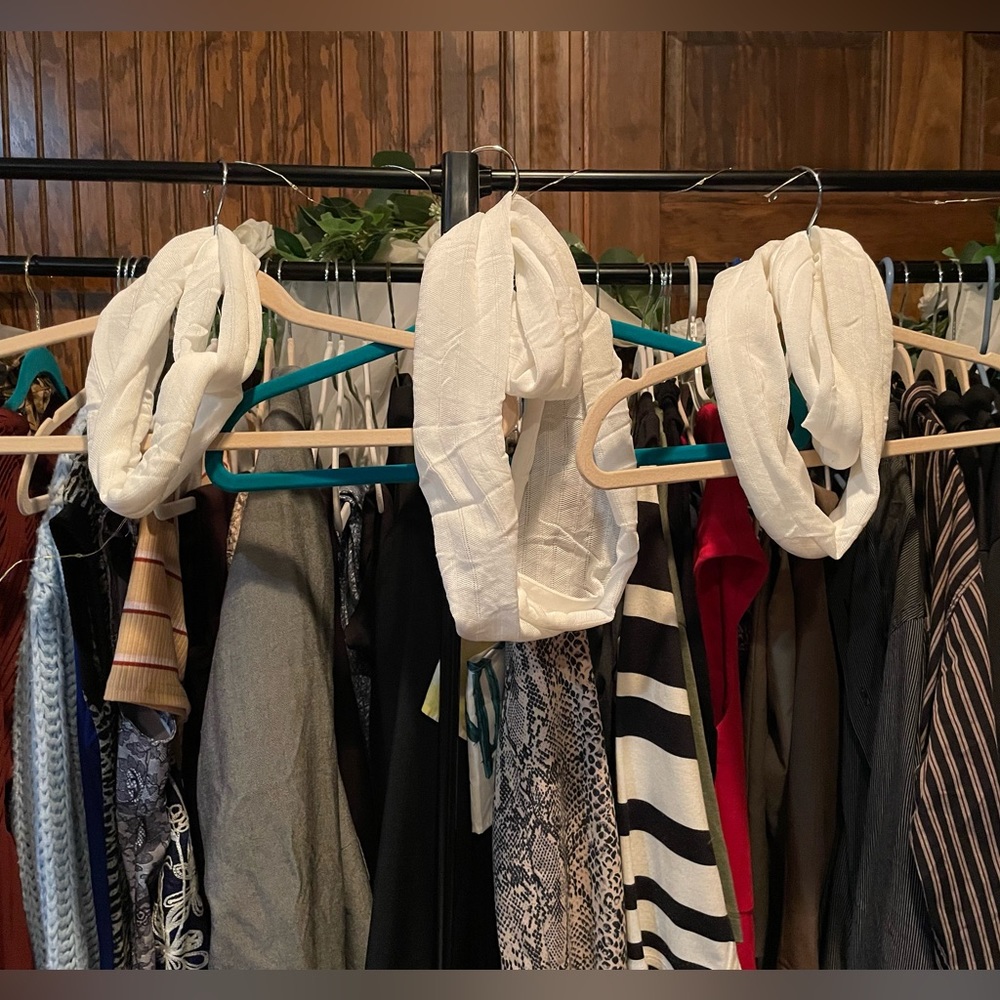3 white scarves